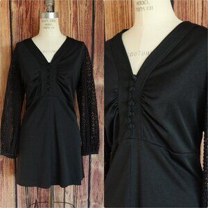 Vintage 1960s 1970s Dress, Volup Trends by Jerrie Lurie Black Minidress, Mesh